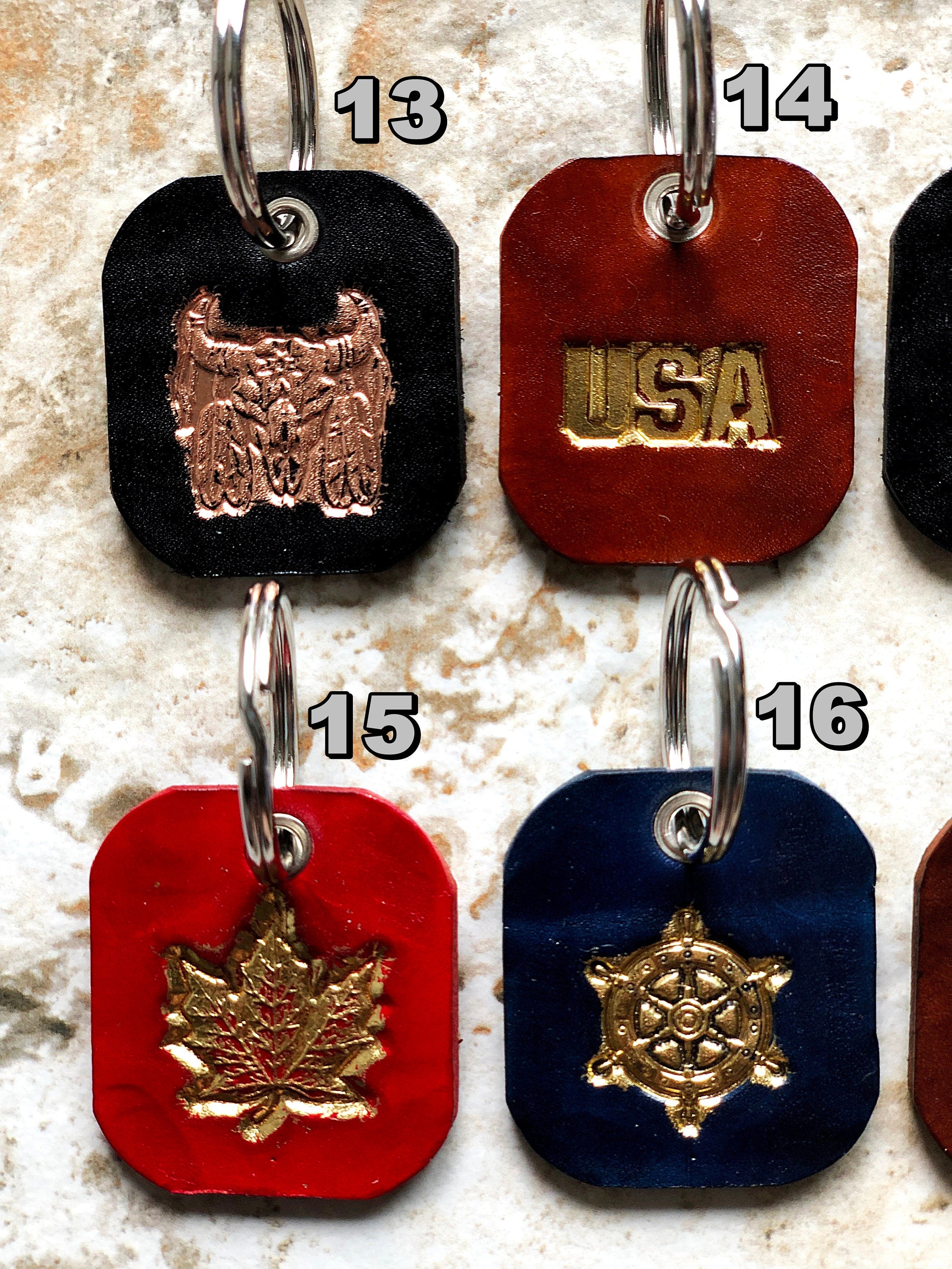 New Accented Leather Key Chains Keychains Keyfob Keyring Keyholder Limited Handmade Real Thick Tooled Embossed Engraved Unforgettable Gift